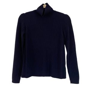 EVERLANE NAVY WOOL BLEND RIBBED TURTLENECK SWEATER.
